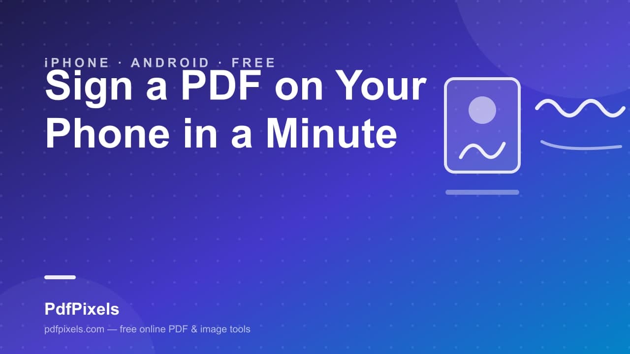 A hand signing on a phone screen, placing a signature onto a PDF document's signature line