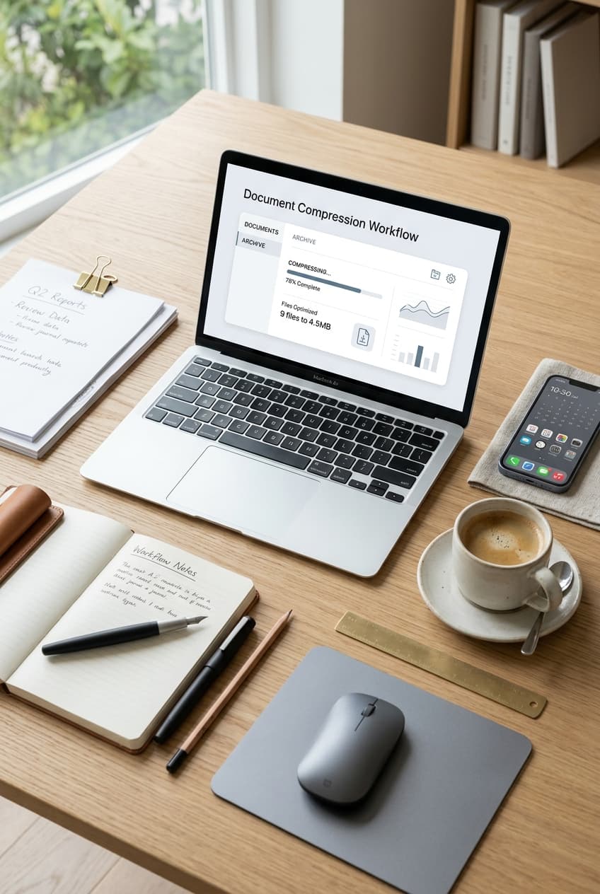 Visual checklist and step-by-step decision tree for compressing PDF documents