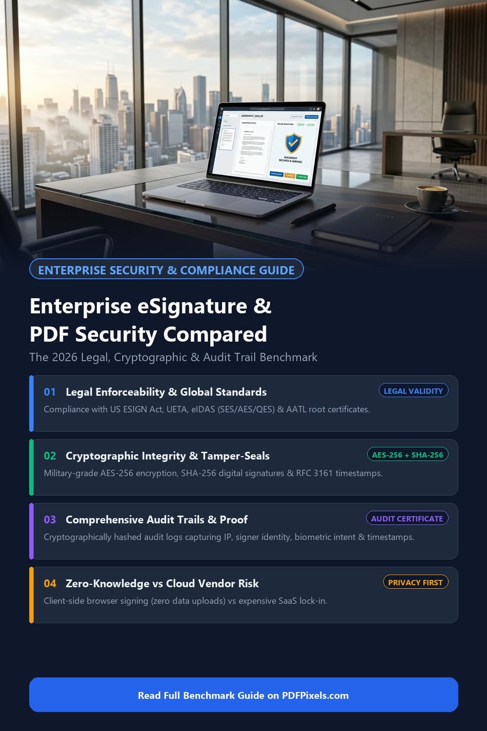 Visual checklist and platform comparison matrix for enterprise eSignature and PDF security standards