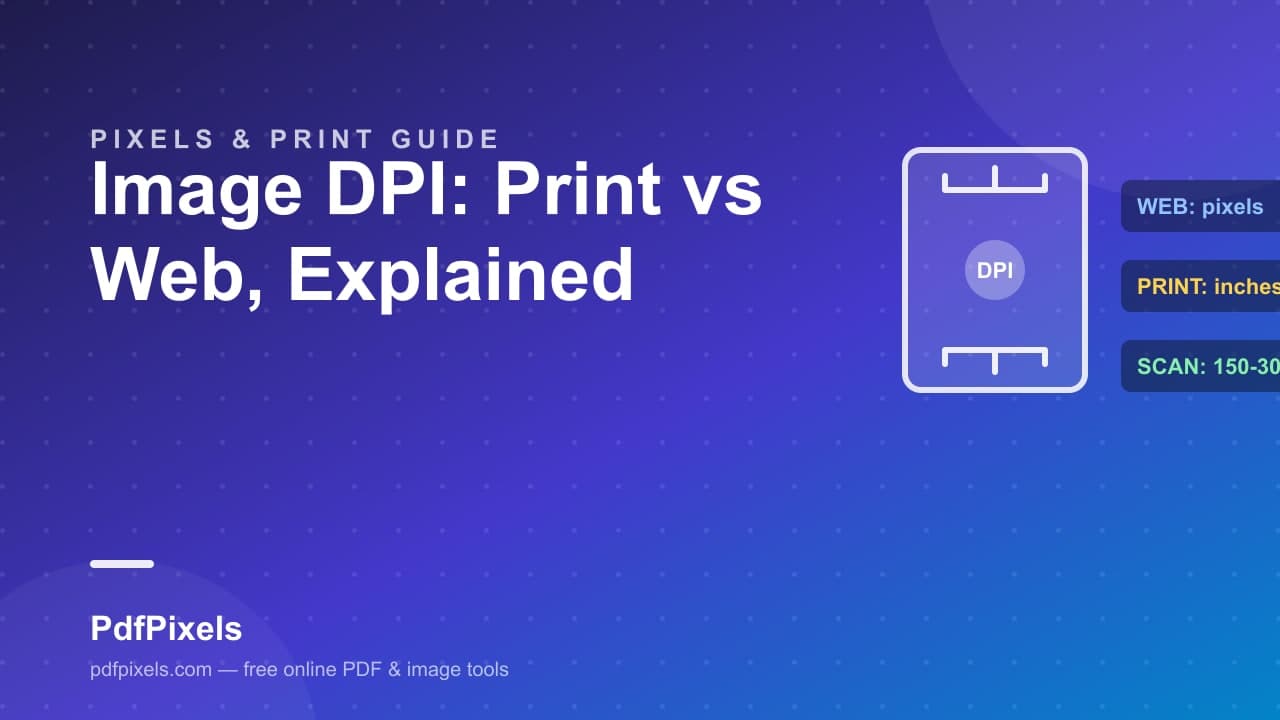 A ruler graphic explaining image DPI — pixels for web, inches for print, and 150 to 300 DPI for scanning